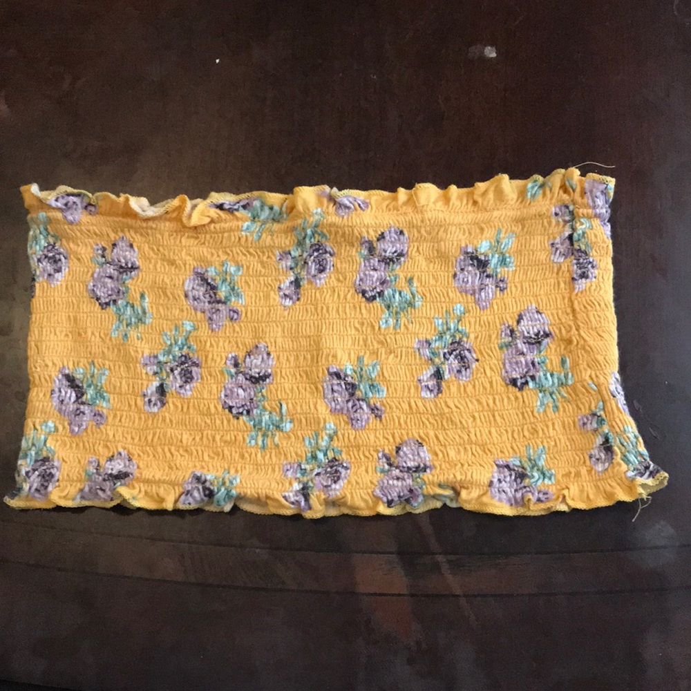 Yellow floral tube top -cropped